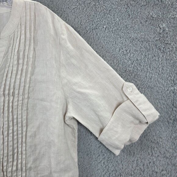 J. McLaughlin Women's Beige Linen Tunic Top Pleated Bodice Short Sleeve Size L - Picture 4 of 12